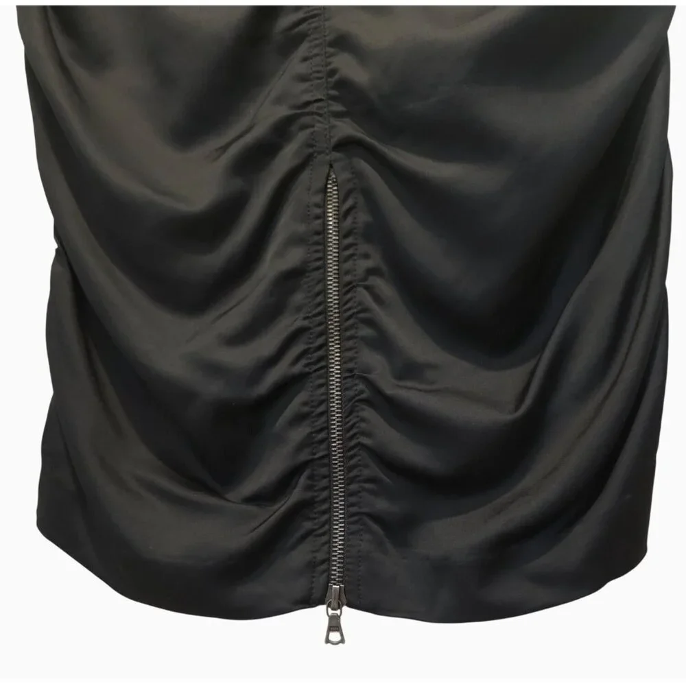 Theory Satin Black Gathered Ruched Rayon-Wool Blend Pencil Skirt Sz 6 - USA - Picture 4 of 7